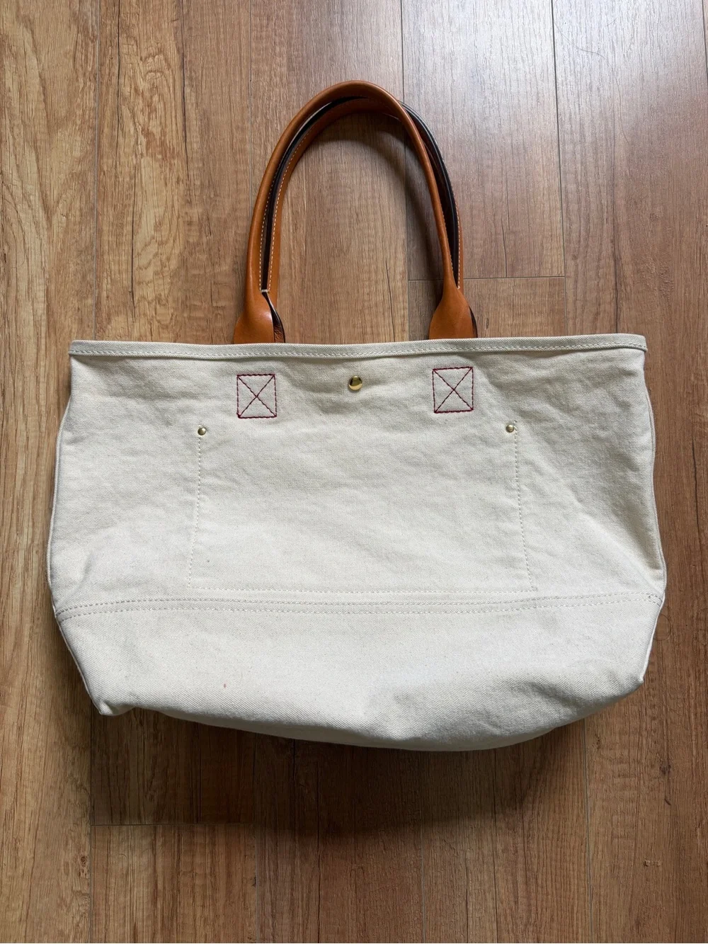J. Crew Cream Canvas Tote with Tan Leather Handles